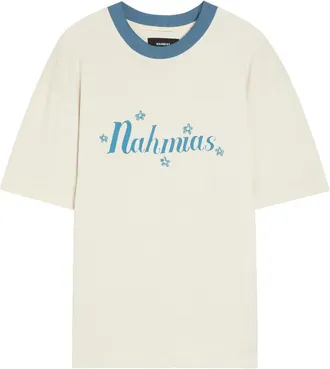 Nahmias Ringer Logo-print Cotton T-shirt - White And Blue - XL