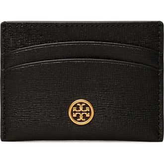 Tory Burch Robinson Leather Card Case in Black at Nordstrom