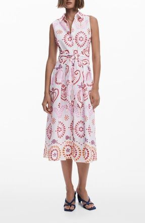 Desigual Embroidered Sleeveless Cotton Shirtdress in Pink at Nordstrom, Size X-Large