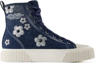 Marc Jacobs Womens Floral-Embroidered Cotton High-Top Sneaker Navy