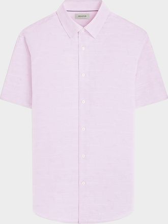 Bugatchi Mens Orson Cotton and Linen Palm Short-Sleeve Shirt