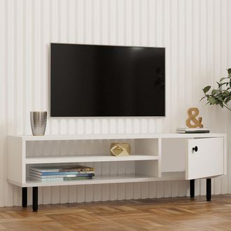 Dmora Mueble Para Tv Metomaha, Un Estante, Apertura Abatible, Una Puerta, 120x30x38h Cm Blanco