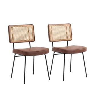 Urban Meuble Set de 2 sillas vintage con respaldo de rat&aacute;n y piel sint&eacute;tica