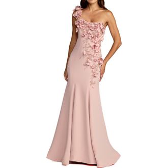Mac Duggal Crepe One Shoulder Floral Embellished Mermaid Evening Gown in Mauve at Nordstrom, Size 10