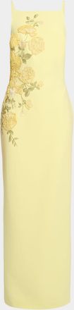 Elie Saab Floral Embroidered Cady Column Maxi Dress