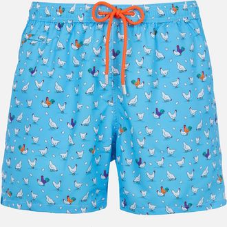 MC2 Saint Barth Man Lightweight Fabric Swim-shorts Lighting Micro Fantasy With Rooster Print