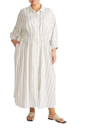 Universal Standard Drawstring Waist Button-Up Linen Blend Shirtdress in Mayfair Stripe at Nordstrom, Size Xs