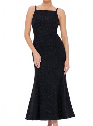 LEO LIN Regina Tweed Midi Dress In Ebony
