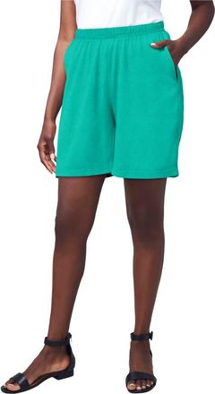 Jessica London Soft Ease Knit Shorts in Aqua Sea at Nordstrom, Size Medium