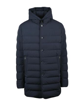 Duno Quilted Navy Blue Down Jacket With Removable Bib And Padded Silhouette