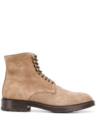 Scarosso lace-up ankle boots - men - Leather/Leather/Suede/Rubber - 42 1/2 - Brown