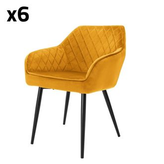 ML Design Lote de 6 sillas de terciopelo, mostaza