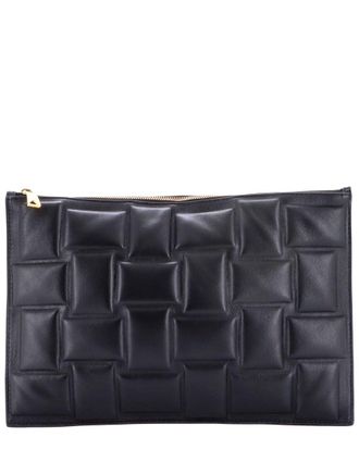 Bottega Veneta Black Embossed Padded Leather Cassette Zip Clutch (Authentic Pre-Loved)