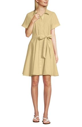 Lands End Linen Blend Button Front Dress with Godets in Pale Sunbeam Yellow at Nordstrom, Size Large P