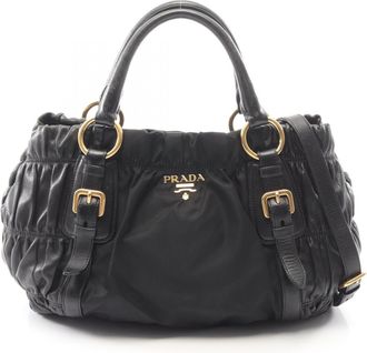 Prada Black Nylon Leather Handbag Tote Bag (Pre-Owned)
