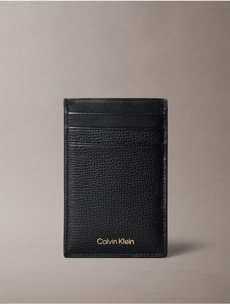 Calvin Klein Mens Premium Leather Clip Card Case - Black