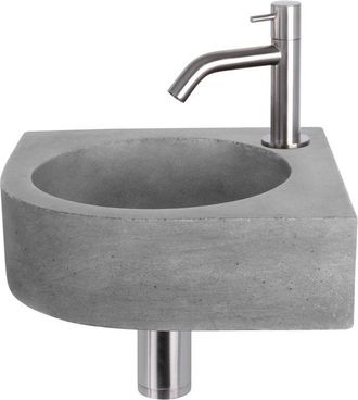 Differnz Cleo fonteinset - 31.5x31.5x10cm - Kwartrond - 1 kraangat - Gebogen matte chromen kraan - Beton Grijs