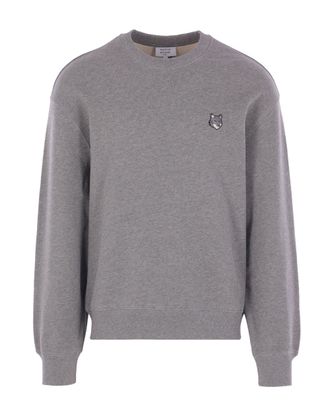 Maison Kitsun&eacute; Medium Grey Fleece Sweatshirt with Embroidered Fox Head