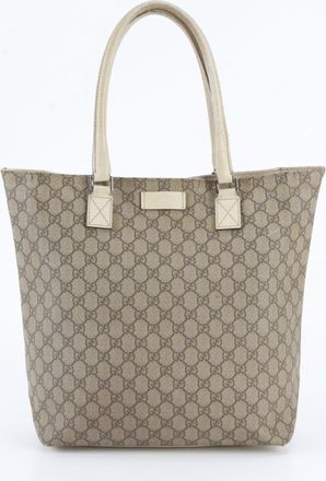 Gucci Beige Leather Coated Canvas Handbag Shoulder Bag Tote Bag (Pre-Owned)