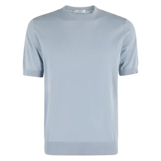 Paolo Pecora Round-neck Knitwear, male, Blue, Size: 2XL Crew Neck Sweater