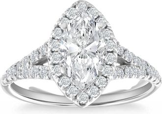 Pompeii3 1 3/4Ct Marquise Halo Diamond Split Band Engagement Ring 14k White Gold