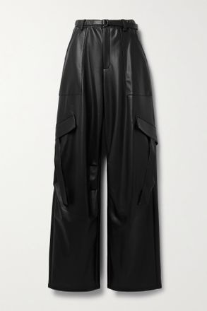 Sally Lapointe Pantaloni Cargo A Gamba Larga In Tessuto Spalmato - Nero