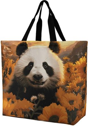 Generic Panda And Sunflower Shoulder Bag Handle Carry Bag Eco Friendly Handbags For Ladies Travel Daily Use