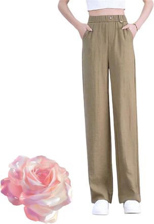 Generic Swiftpura - High Rise Ultra Soft Pull-On Drape Pants, Women Wide Leg Dress Pants, Casual High Waisted Office Work Trousers (Khaki,M)