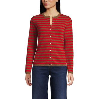 Lands End Cashmere Cardigan Sweater in Compass Red/camel Breton at Nordstrom, Size X-Small