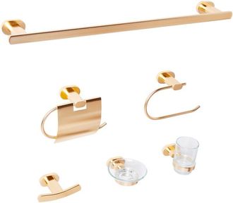 Beliani Beliani - Conjunto De 6 Accesorios De Ba&ntilde;o Moderno De Aluminio Brillante Vaso Y Jabonera Incluidos Dorado Tocopilla