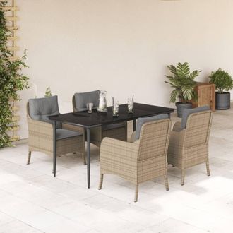 vidaXL Set Comedor De Jard&iacute;n 5 Pzas Con Cojines Rat&aacute;n Sint&eacute;tico Beige Vidaxl