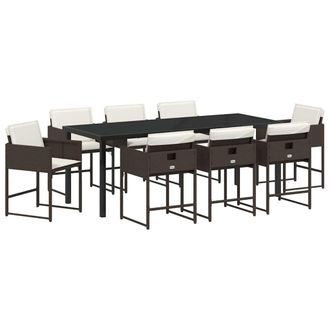 vidaXL Conjunto De Comedor De Jard&iacute;n 9 Pcs Marr&oacute;n Rat&aacute;n Sint&eacute;tico Vidaxl