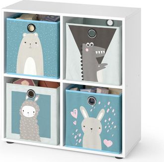 Vicco Estanter&iacute;a Infantil Tetra, Blanco, 72.6 X 72 Cm Con 4 Cajas Plegables (gris/azul), Vicco