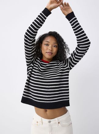 Twik Womens Contrasting collar pinstriped sweater