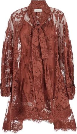 Zimmermann Bordeaux Chantilly Kant Jurk V-hals - Dames - Korte kleedjes - Rood - XS - Katoen - Kleedjes