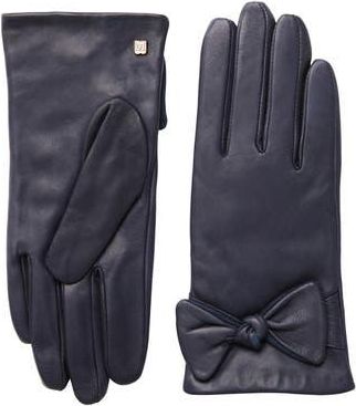 Bruno Magli Cashmere Lined Leather Bow Gloves in Navy at Nordstrom Rack, Size Medium