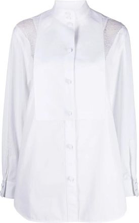 Burberry Witte Kant Panel Poplin Shirt - Dames - Overhemden - Wit - 3XS - Katoen - Overhemden