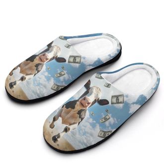 Generic Cow Print Dollar Womens Slippers Warm House Slippers Indoor House Shoes with Anti-Skid Rubber Sole