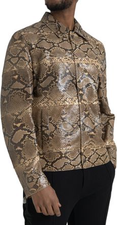 Dolce & Gabbana Mens Beige Exotic Leather Biker Blouson Jacket Python Skin Clothing