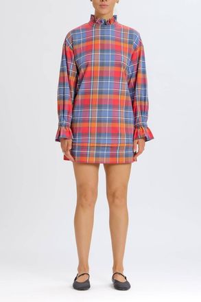 Something Navy Mock Neck Plaid Dress In Orange Combo