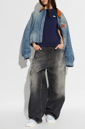 Lacoste T-shirt With Logo Patch, Womens, Navy Blue