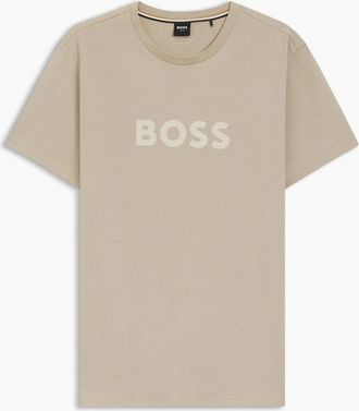 HUGO BOSS Mens Wordmark Printed Logo Crew Neck Short Sleeve T-Shirt - Cream - Size: 44