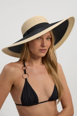 Karen Millen Womens Natural And Satin Mix Floppy Beach Hat - One Size