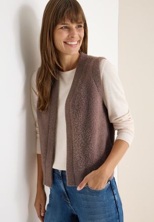 Cecil Pl&uuml;schweste CECIL, Damen, Gr. L (42), chocolate mousse melange, Web, Obermaterial: 80% Polyester, 20% Baumwolle, unifarben, normal h&uuml;ftbedeckend, Rund