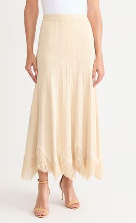 Misook x Lani Lynn Fringe Knit Skirt in Pearl at Nordstrom, Size Xx-Large