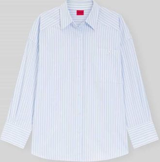 HUGO BOSS Oversized Hemdbluse aus reiner Baumwolle Modell EUSTYNA in Hellblau, Gr&ouml;&szlig;e 32