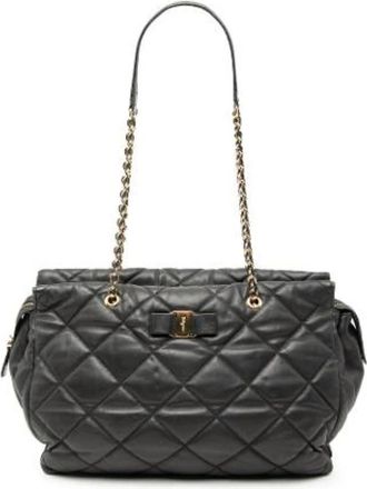 Ferragamo Pre-owned Shoulder Bags, female, Black, Size: ONE SIZE Pre-owned Leather Tote