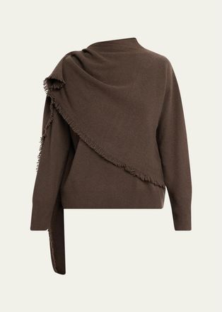 Vince Draped-Shawl Fringed Wool-Cashmere Sweater