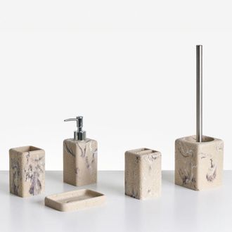 Beliani Beliani - Conjunto De 5 Accesorios De Ba&ntilde;o Jabonera Dispensador De Jab&oacute;n Escobilla De Inodoro Vaso Soporte Cepillos Beige Vilcanota