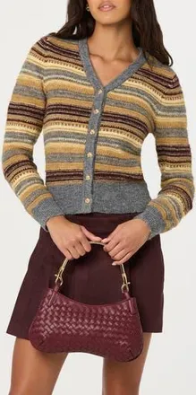 ASTR the Label August Stripe Cardigan in Grey Stripe at Nordstrom Rack, Size X-Small
